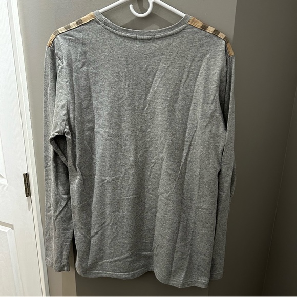 Burberry Gray Long Sleeve Shirt with Plaid Accents - Picture 6 of 6